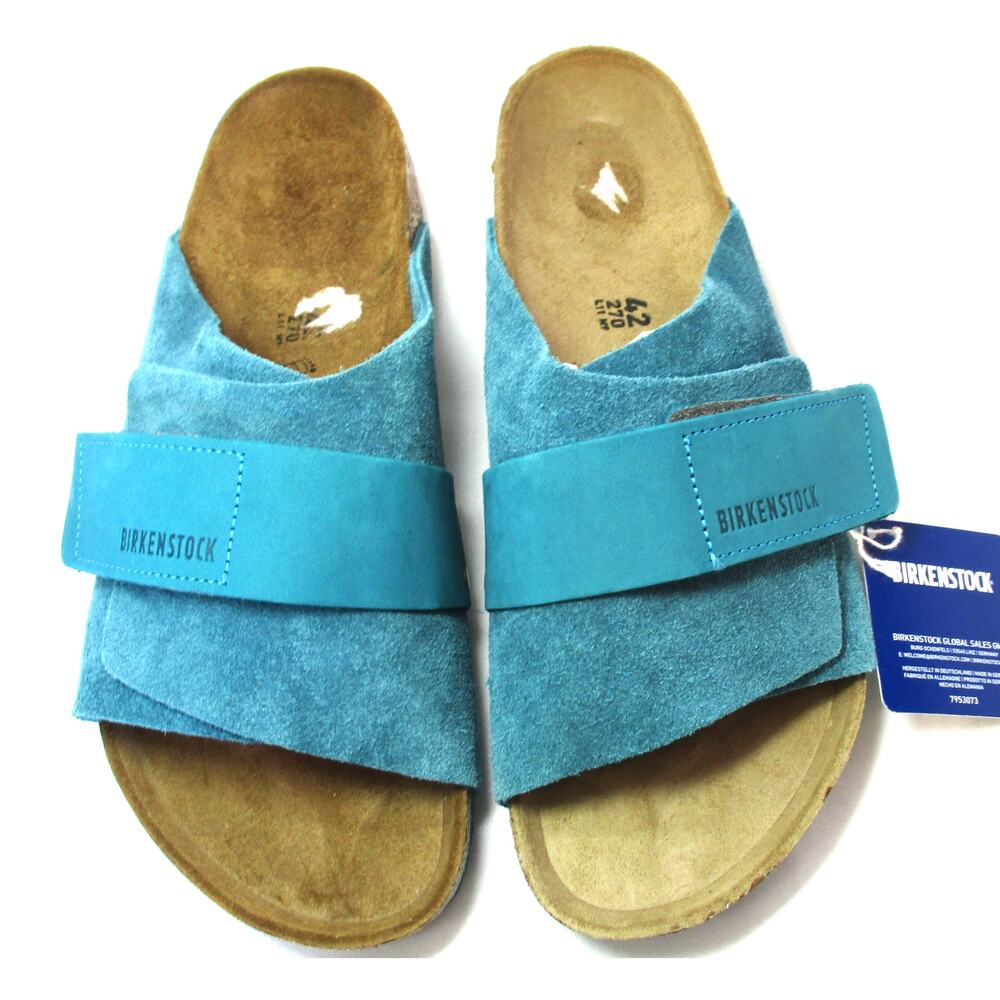 Nwd BIRKENSTOCK Turquoise Teal Suede Leather Slide Sandals Unisex M 9 / W 11